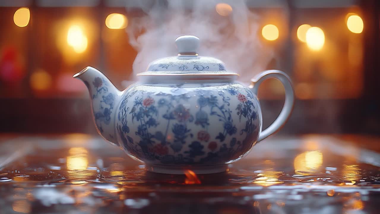 A steaming teapot