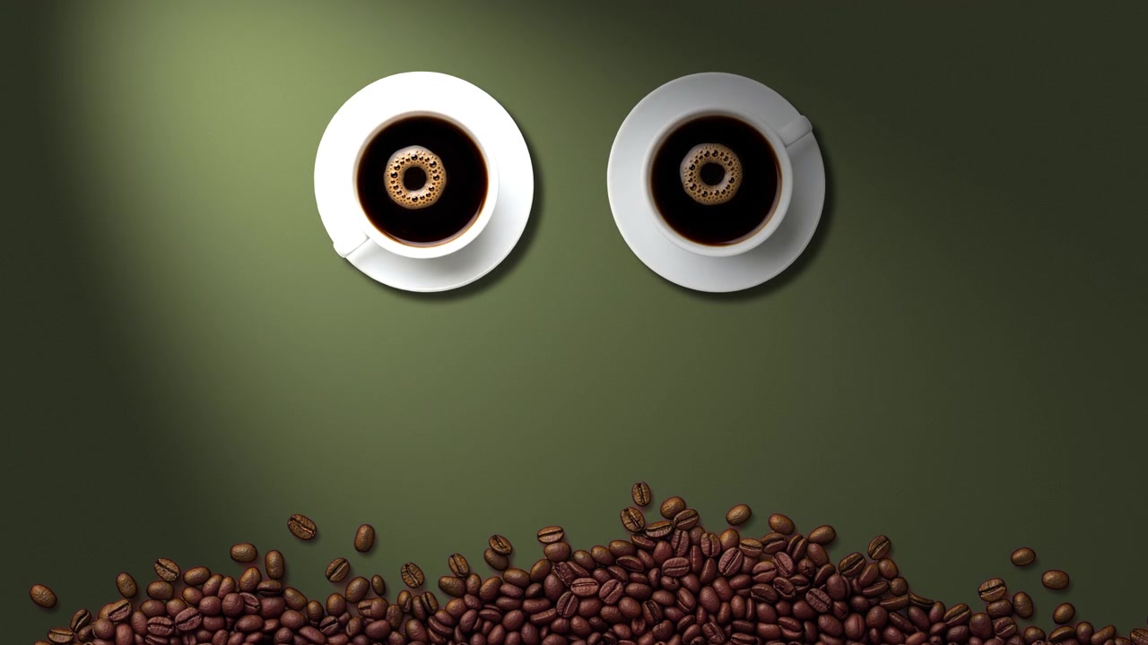 Mal for instruksjonsvideo for kaffe med bevegelige skumøyne og tekstplass på grønnskjerm