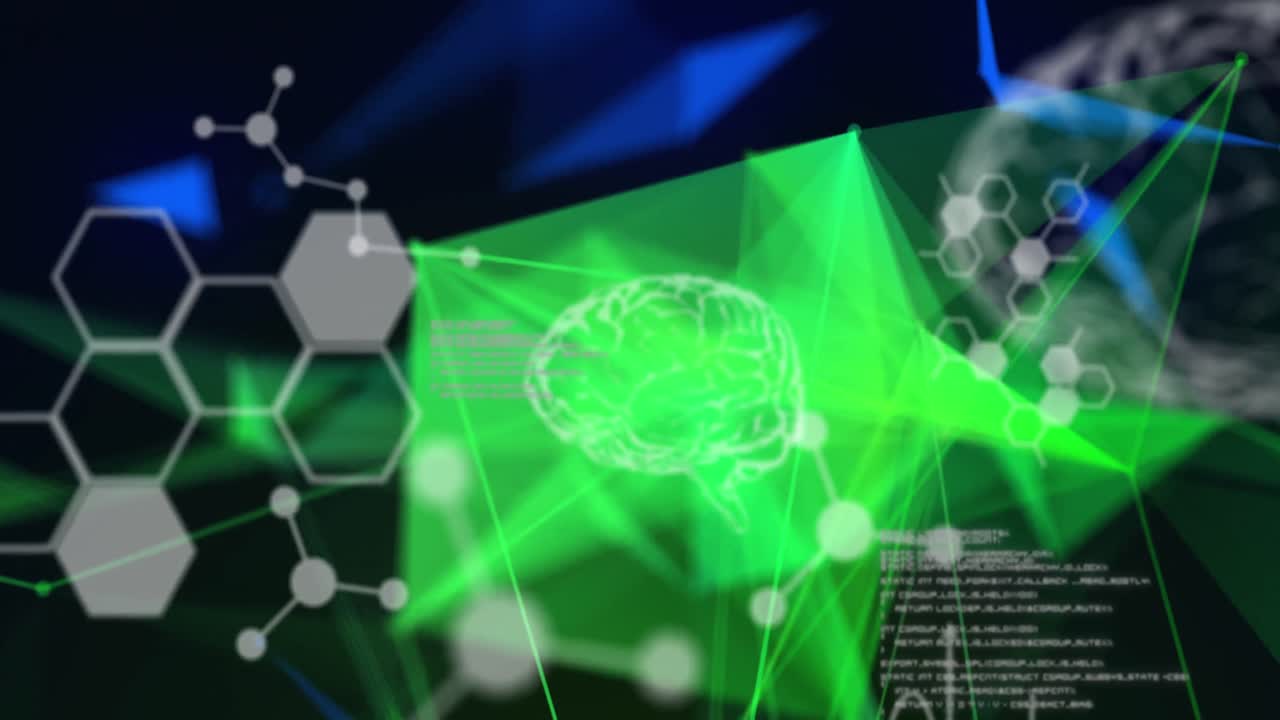 datos del cerebro humano y de la computadora con formas geométricas.