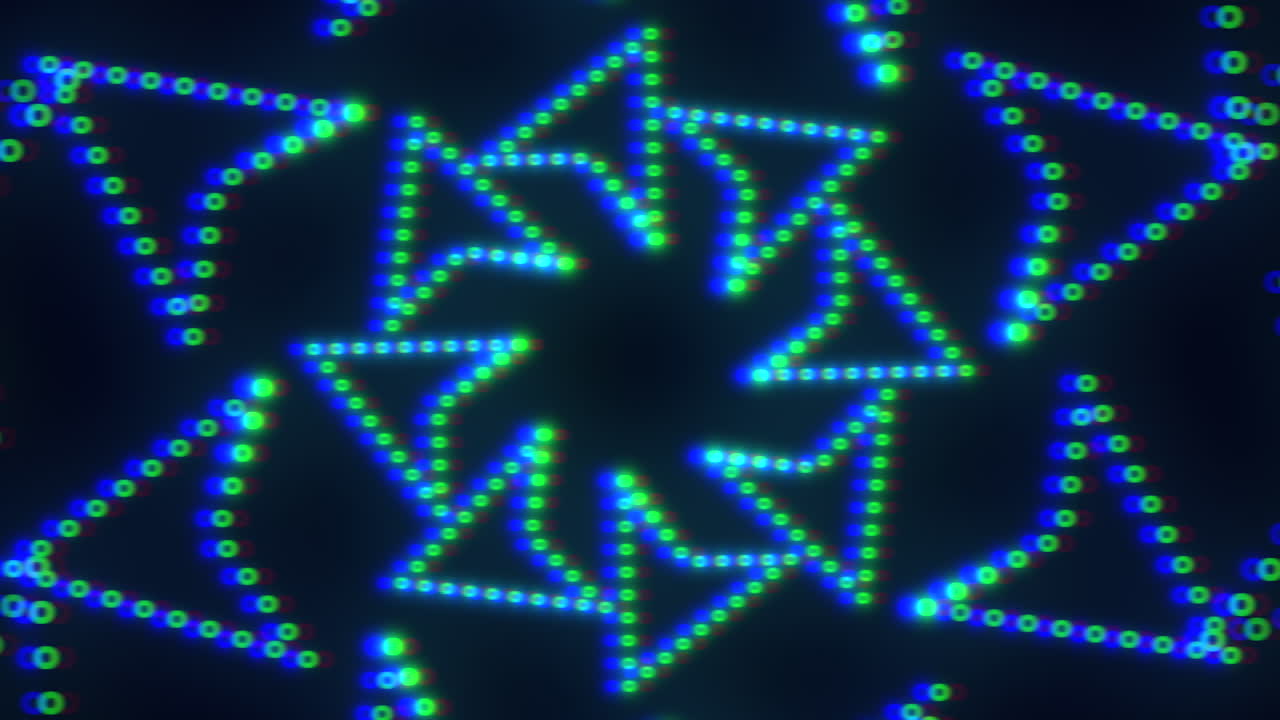 The image displays a repeating pattern of blue dots in a symmetrical triangle formation connected by lines. The arrangement creates a visually captivating and cohesive design