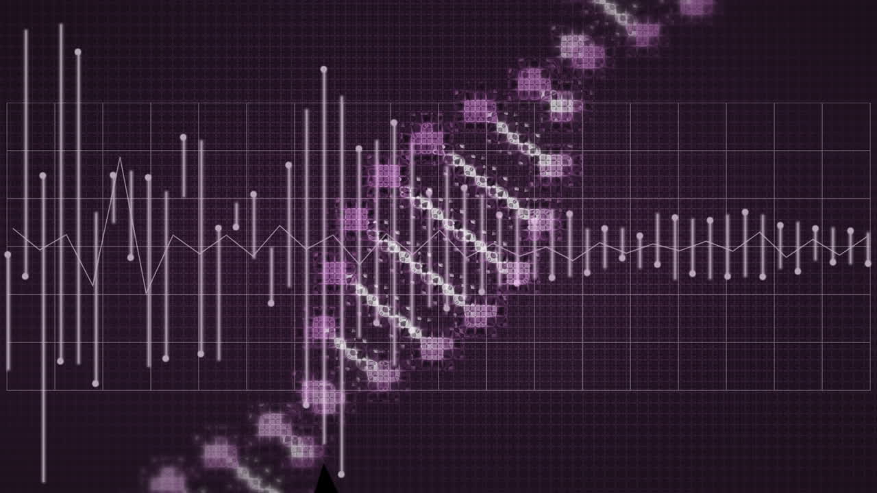 보라색 배경에서 회전하는 dna의 애니메이션