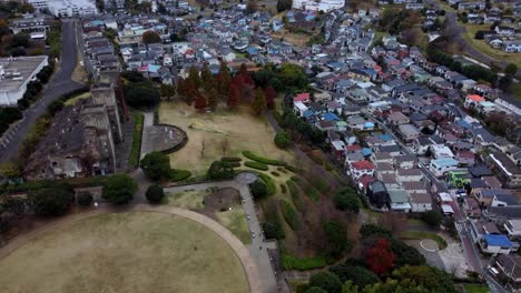 A-vibrant-residential-area-with-parks-and-various-trees,-aerial-view