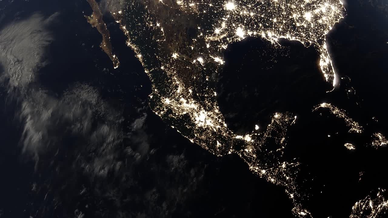planeta tierra globo desde el espacio vista iluminada por la noche renderización de animación