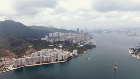 waterfront residential buildings in hong kong bay, aerial view