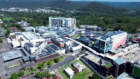 drone aerial landscape gosford hospital healthcare services surgery main town cbd city medical infrastructure government central coast australia 4k