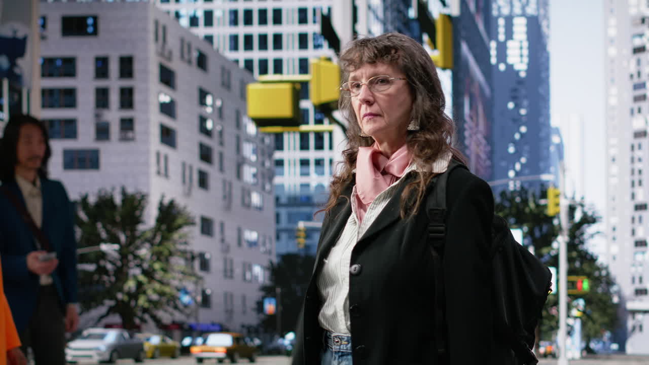 Portrait of senior modern professional woman in a pedestrian group