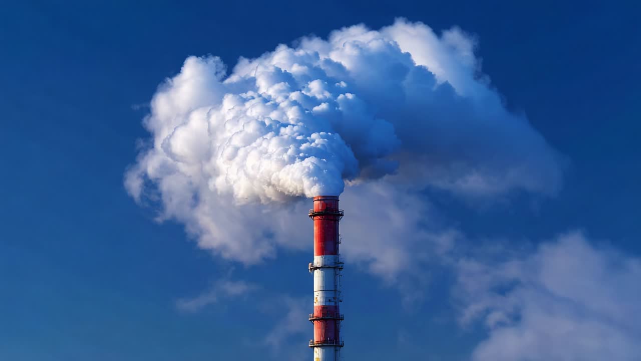 Smokestack emissions against a blue sky
