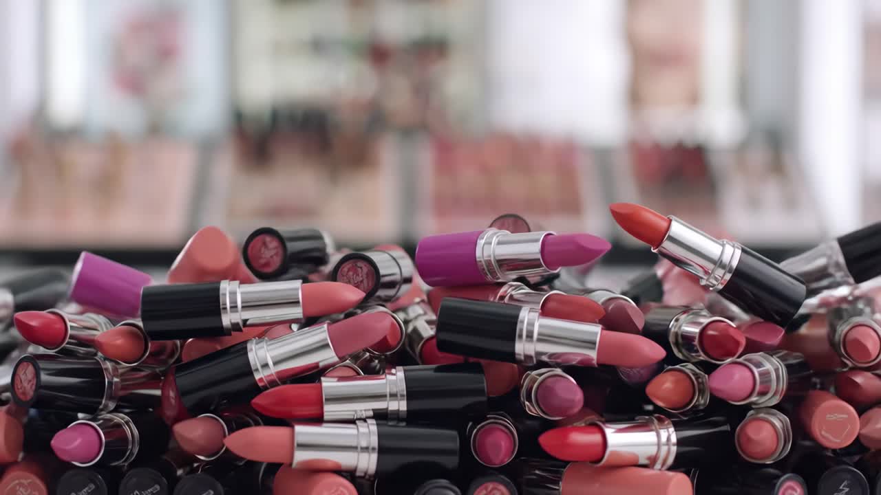 Many Colorful Lipsticks Falling and Piling Up