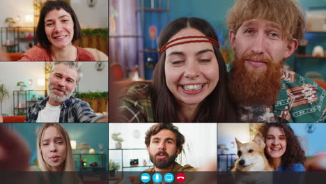 collage happy people men women girls pov talking online communication video call smartphone selfie