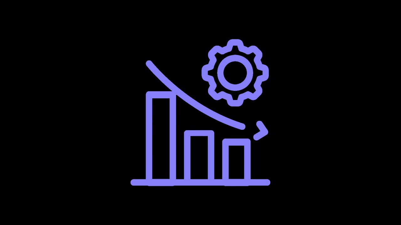 Animated Icon Showing Declining Bar Chart with Spinning Gear