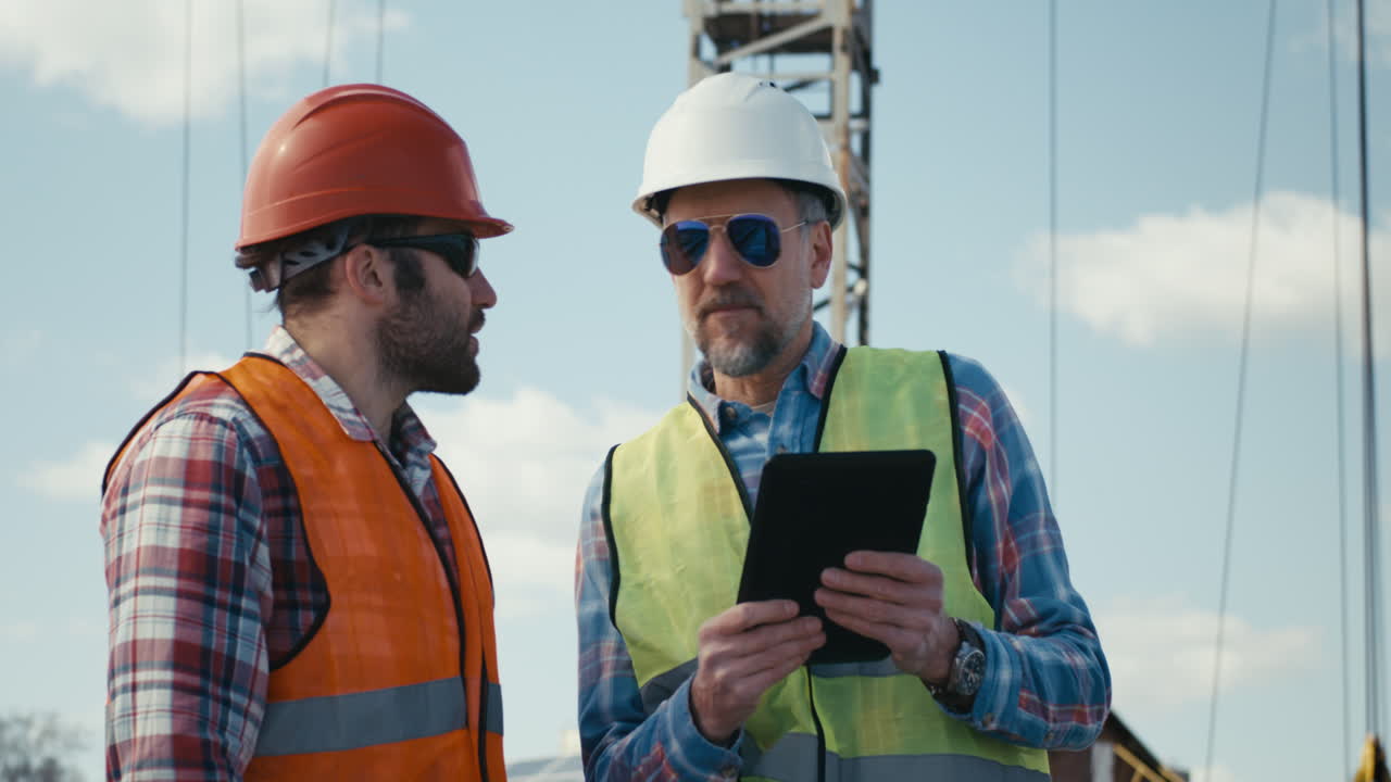 trabajadores de la construcción discutiendo el proyecto