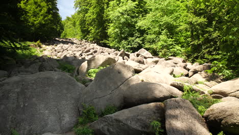 felsenmeer in odenwald sea of rocks wood nature tourism on a sunny day steady shot