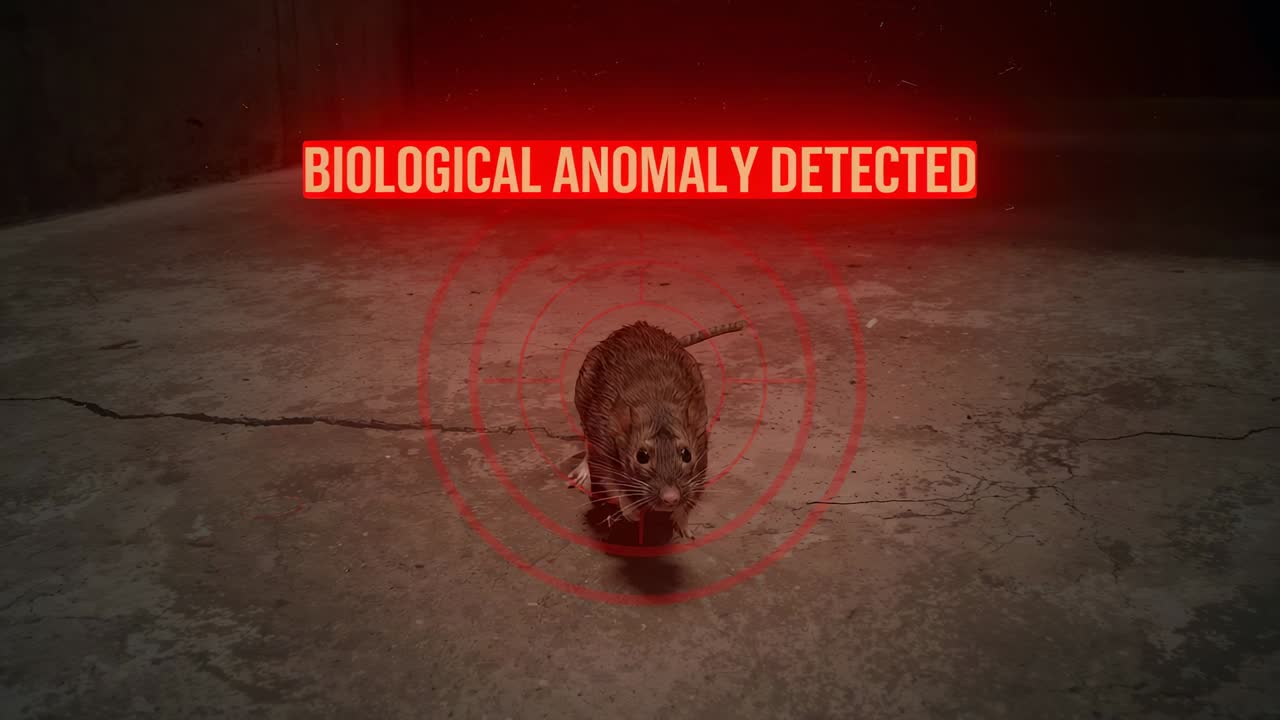 Reacting to HUD reading BIOLOGICAL ANOMALY DETECTED, brown rat lifting paw, sniffing cracked floor