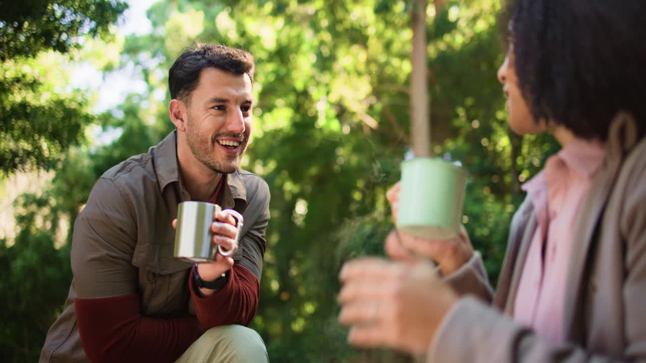 People enjoying coffee in the forest