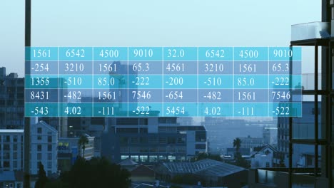 animation of data processing against aerial view of cityscape