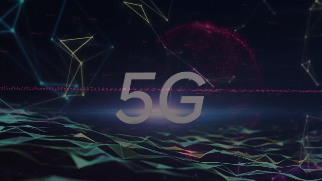 animazione di 5g e forme che si muovono nello spazio digitale oscuro