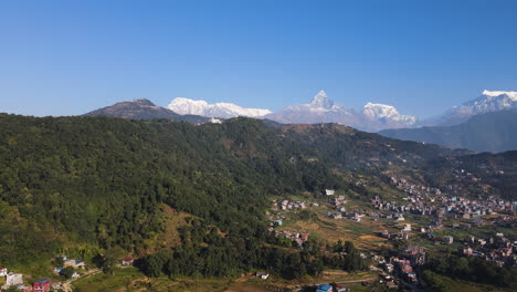 scenic mountains and village, pokhara, nepal - aerial shot