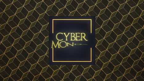 cyber monday in gold frame on cubes geometric pattern