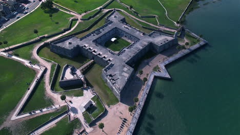 aerial view in front of the castillo de san marcos, in sunny st