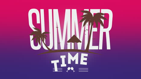 summer time with palms tree and birds on purple gradient color