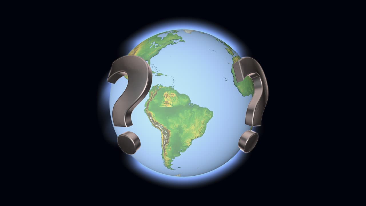 animación del signo de interrogación y el planeta tierra. problemas y preguntas relacionadas con el globo.