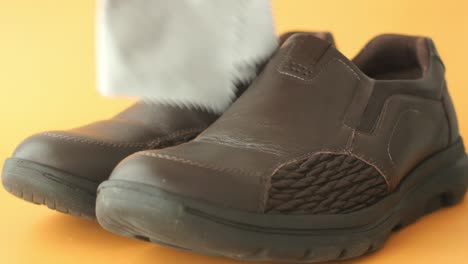 polishing brown leather shoes