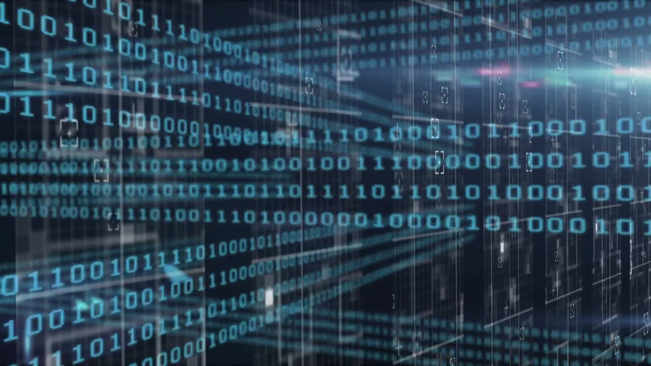 Binary coding data processing against blue background