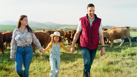 farm, family and cattle with a girl