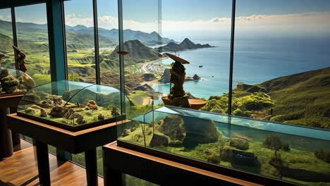 view of coastal landscape with model displays in natural history museum