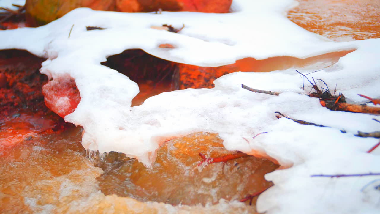 This is natural color of the river, it is red because of the iron content of the water.
This region has a lot of mineral water and spring water source.