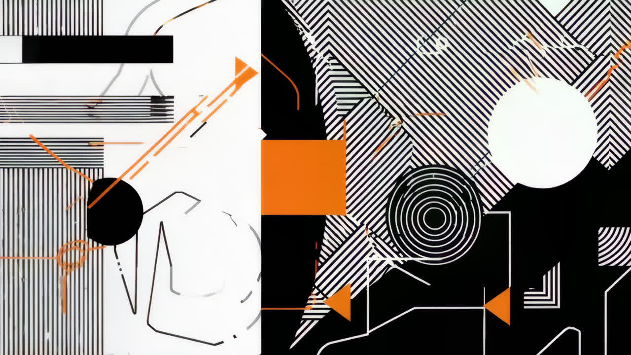 Abstract Geometric Patterns in Black, White, and Orange