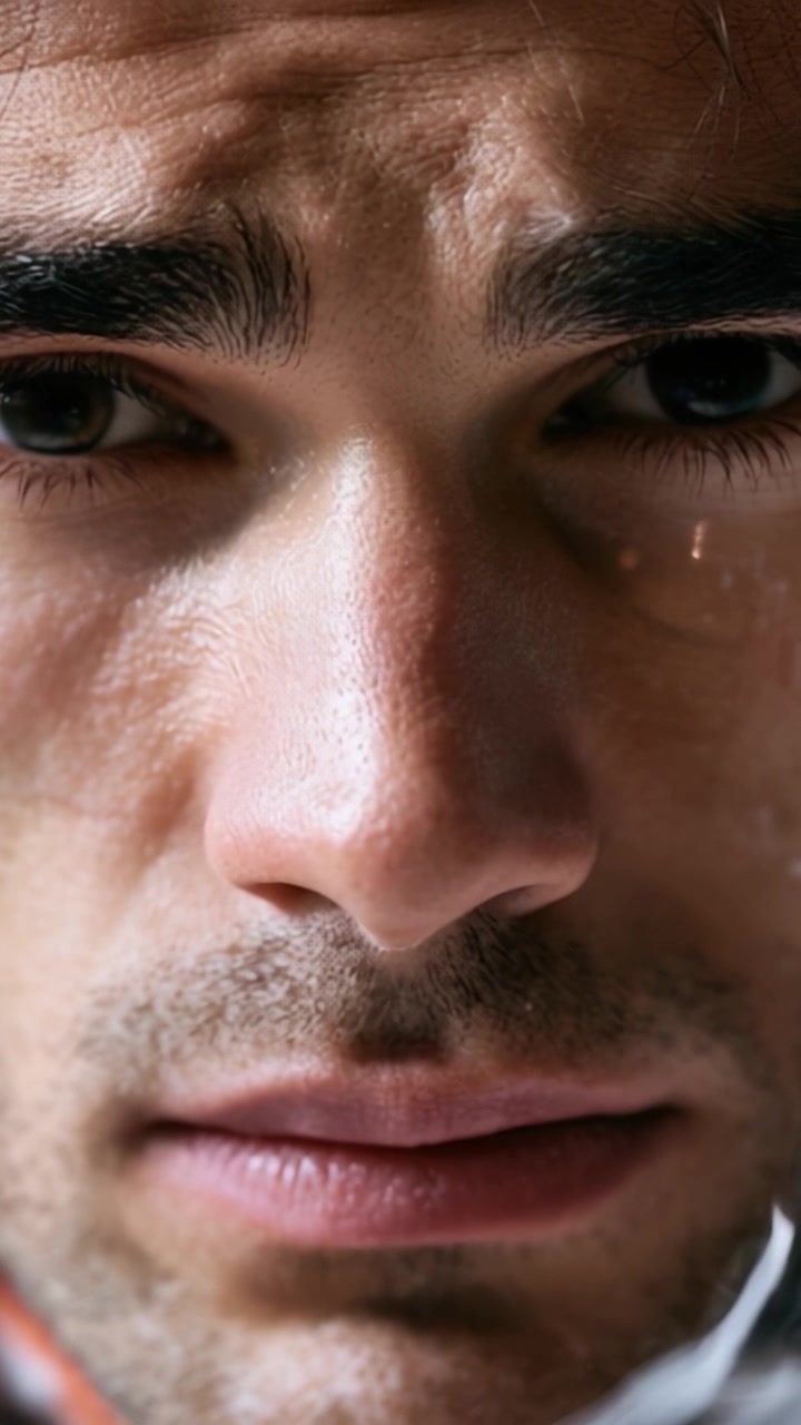 Expressive Close-Up of a Young Man's Emotional Face Showcasing Intensity and Vulnerability Amidst the Raw Moments of Life