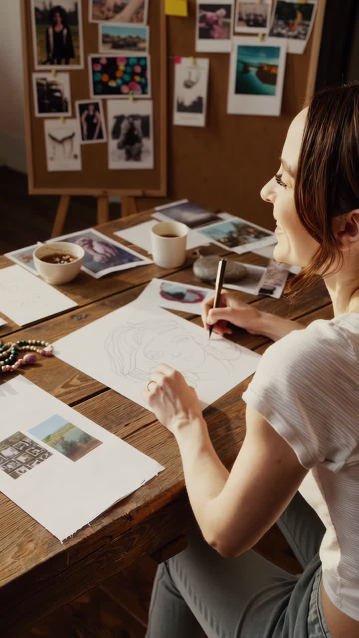 Woman Artist Sketching in Creative Studio