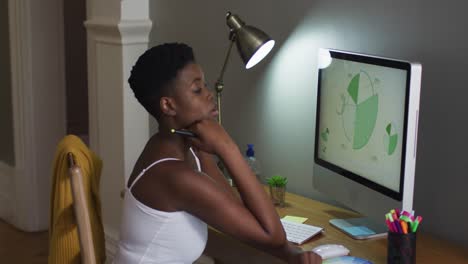 african american woman using computer while working from home