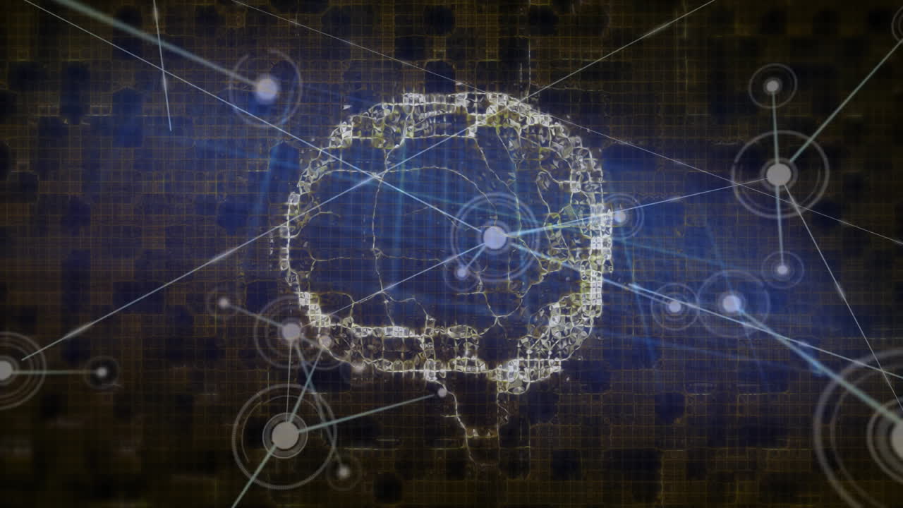 Interconnected nodes forming digital brain, neural network animation