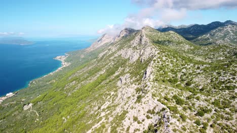 Massif-Rock-Mountains-of-Mount-Odar-Above-Brist-And-Gradac,-Dalmatian-Coast,-Croatia