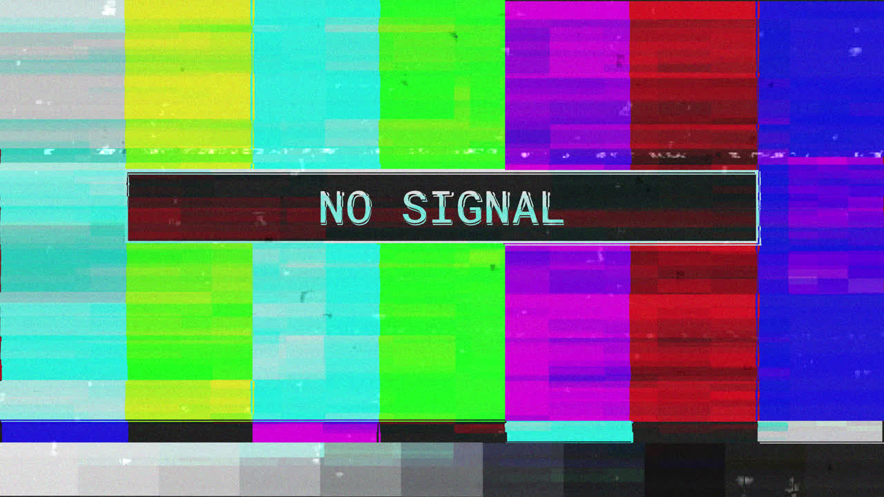 No Signal Message on Glitching Color Bars TV Screen