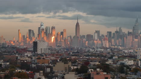 Aerial view of Midtown Manhattan at sunrise. Shot on an autumn morning in New York City.