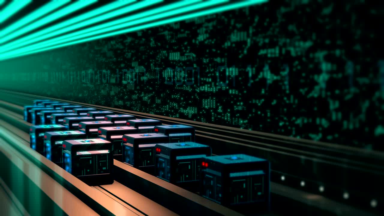 Digital cyberspace binary code. Transmit digital content visualization. 4K UHD video animation loop.