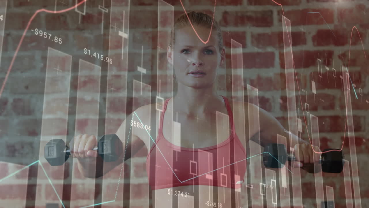 animación del procesamiento de datos y estadísticas sobre el ejercicio de mujeres fuertes