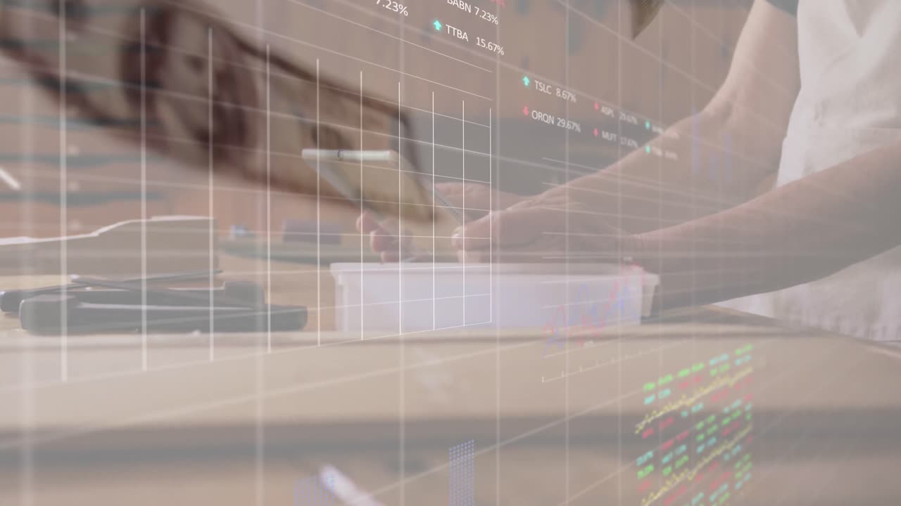 Animation of data processing over hands using tablet