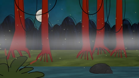 Cartoon-Animationshintergrund-Mit-Wald-Und-Sumpf-1