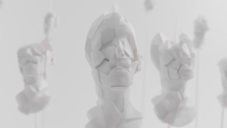 multiple crushed android heads on spikes in white space