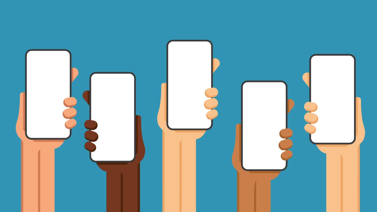 Hands Holding Phones. Empty Screens. 4K Video