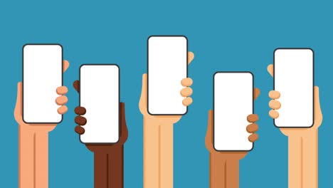 hands holding phones. empty screens. 4k video