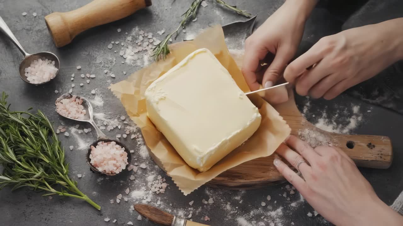 Preparing butter with salt and rosemary