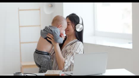 working mom and baby