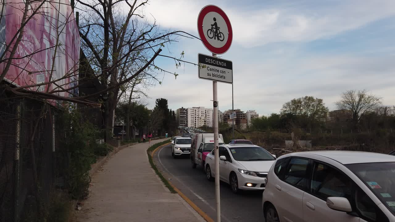 Bridge intersection, car traffic and signs of buenos aires city, south american streets