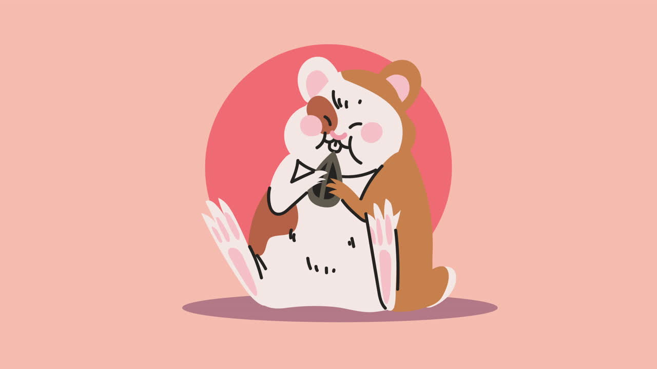 귀여운 햄스터 먹는 마스코트 애니메이션