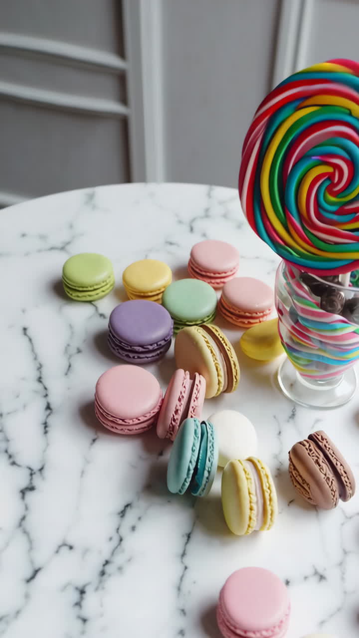 Colorful Macarons on Marble